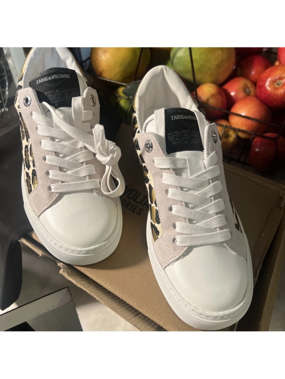 New Zadig & Voltaire White Sneakers with Gold Leopard Panels 7.5 /8 euro 38 - Picture 3 of 10